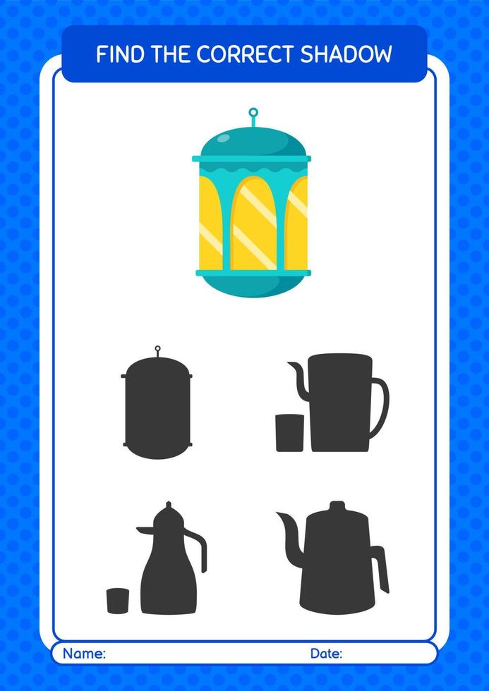 Find the correct shadows game with arabic lantern. worksheet for preschool kids, kids activity sheet vector