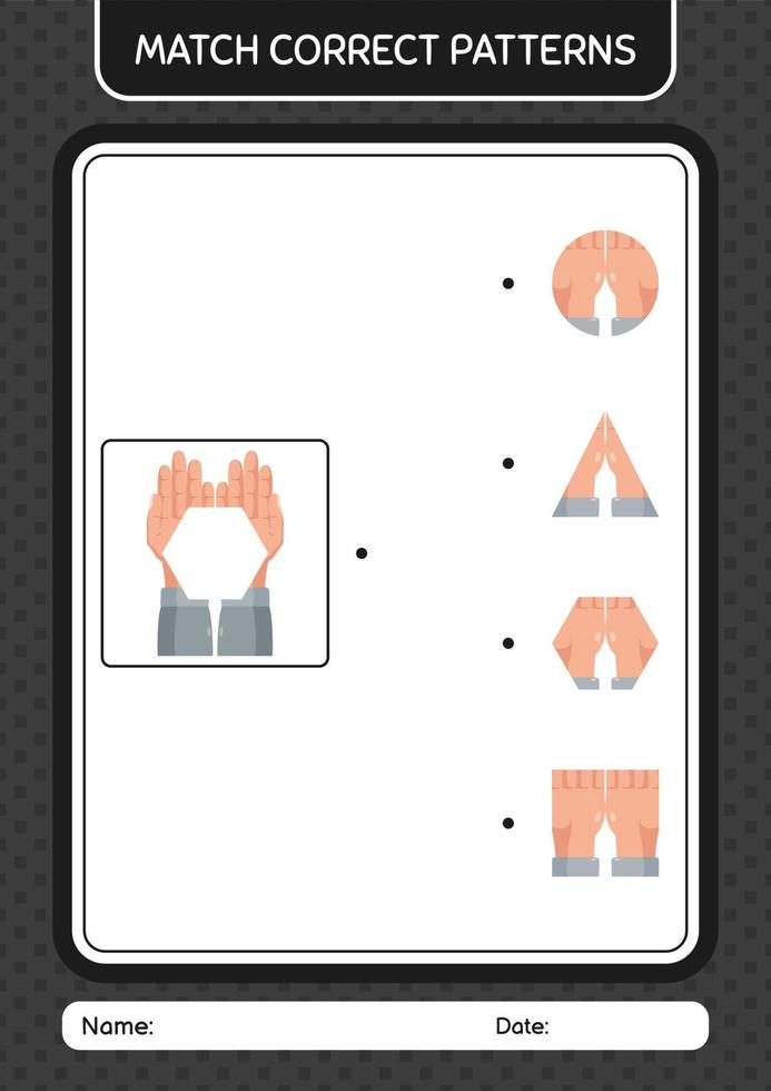 Match pattern game with praying. worksheet for preschool kids, kids activity sheet vector