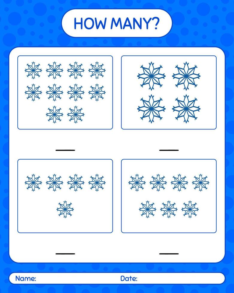 cuántos juegos de conteo con muñeco de nieve. hoja de trabajo para niños en edad preescolar, hoja de actividades para niños vector