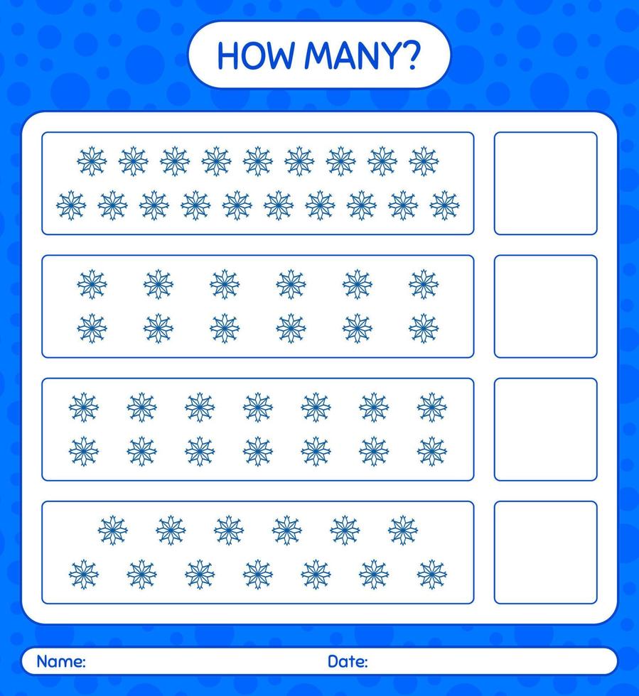 How many counting game with snowman. worksheet for preschool kids, kids activity sheet vector