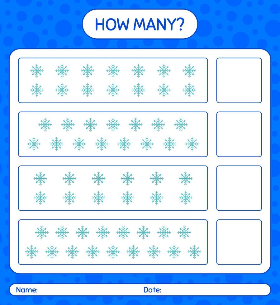 How many counting game with snowman. worksheet for preschool kids, kids activity sheet vector