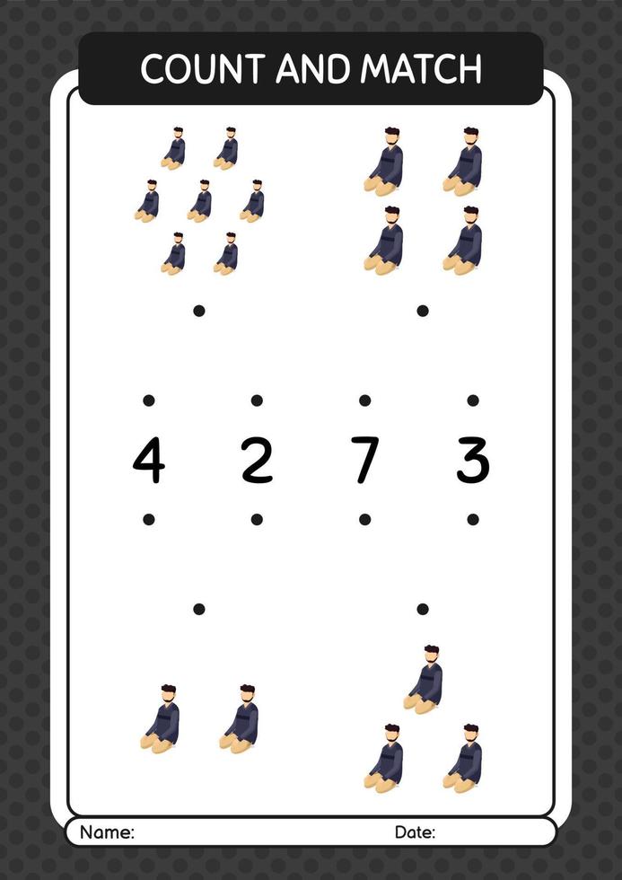 Count and match game with praying. worksheet for preschool kids, kids activity sheet vector