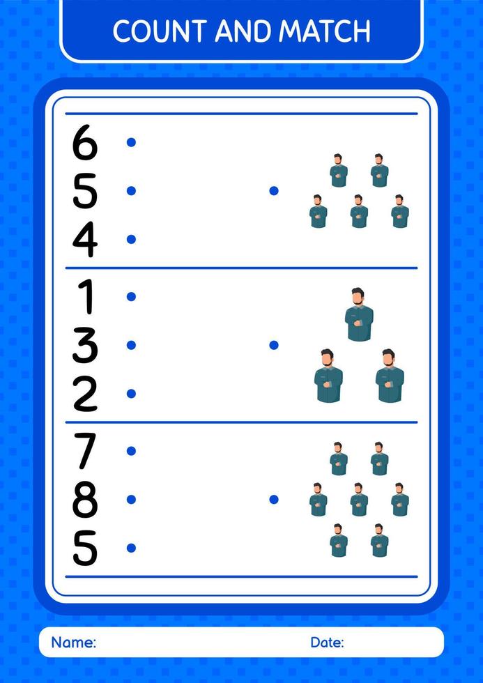 Count and match game with praying. worksheet for preschool kids, kids activity sheet vector