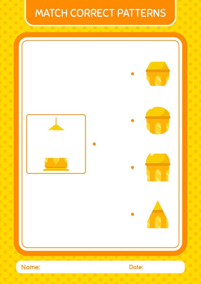 Match pattern game with arabic lantern. worksheet for preschool kids, kids activity sheet vector