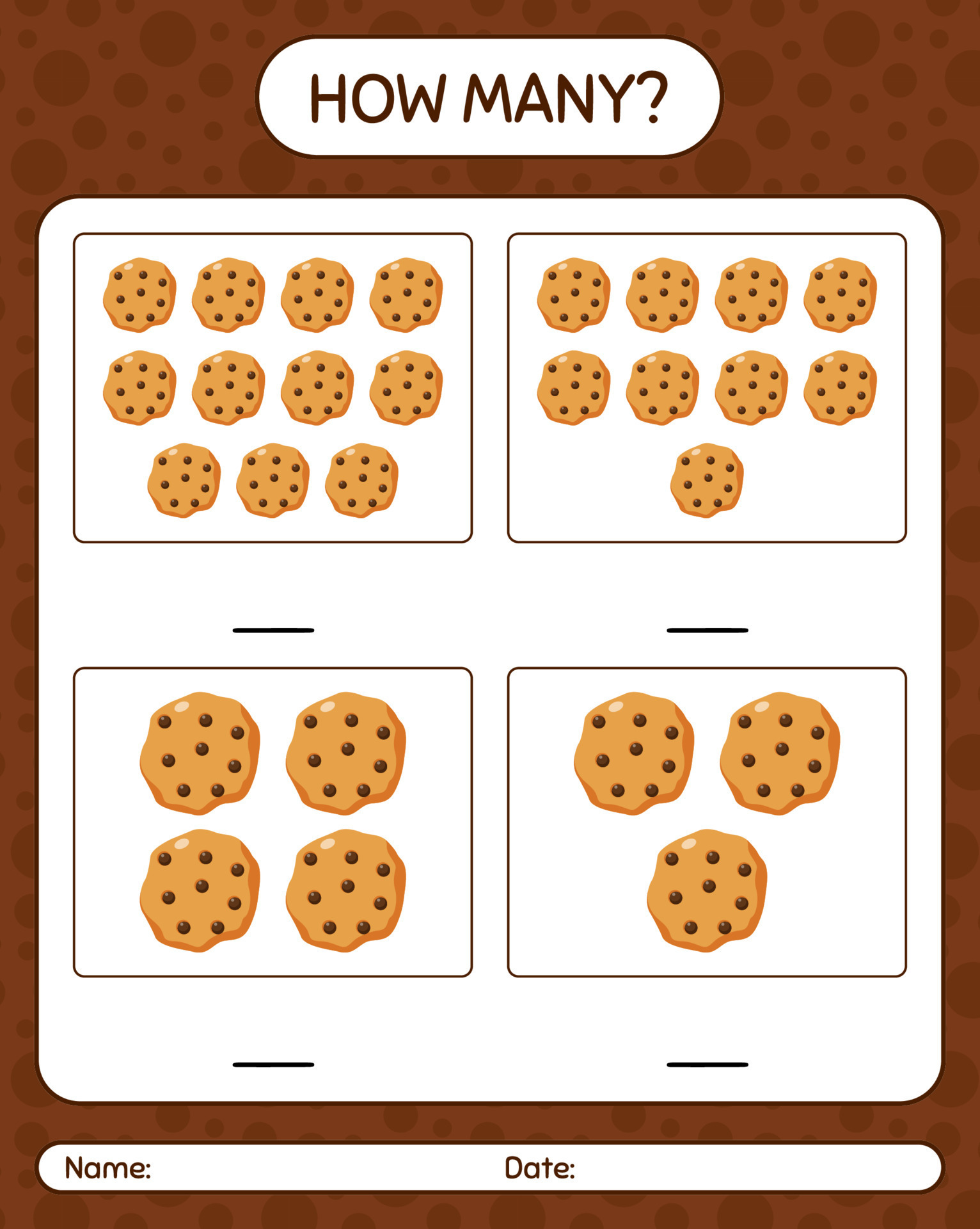 How many counting game with cookie. worksheet for preschool kids, kids