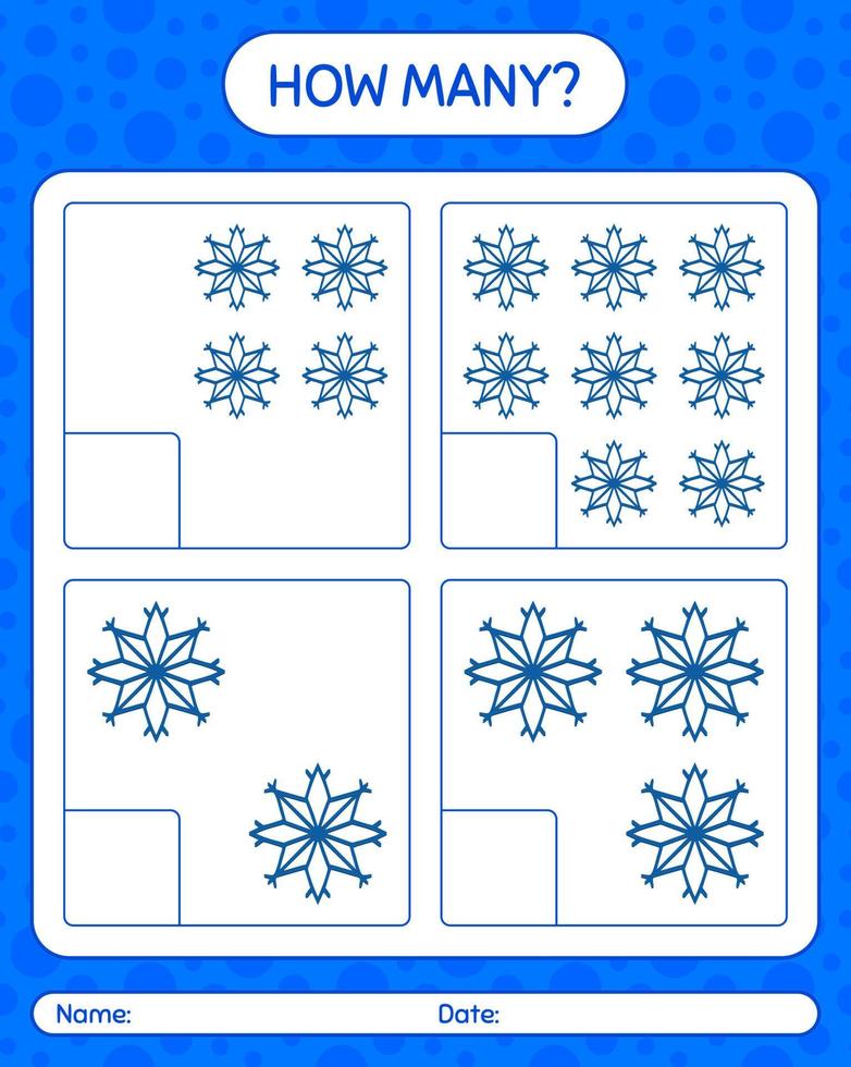 How many counting game with snowman. worksheet for preschool kids, kids activity sheet vector