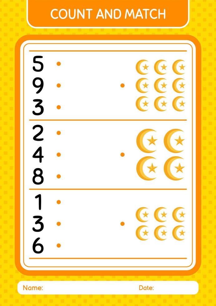 Count and match game with moon and star. worksheet for preschool kids, kids activity sheet vector
