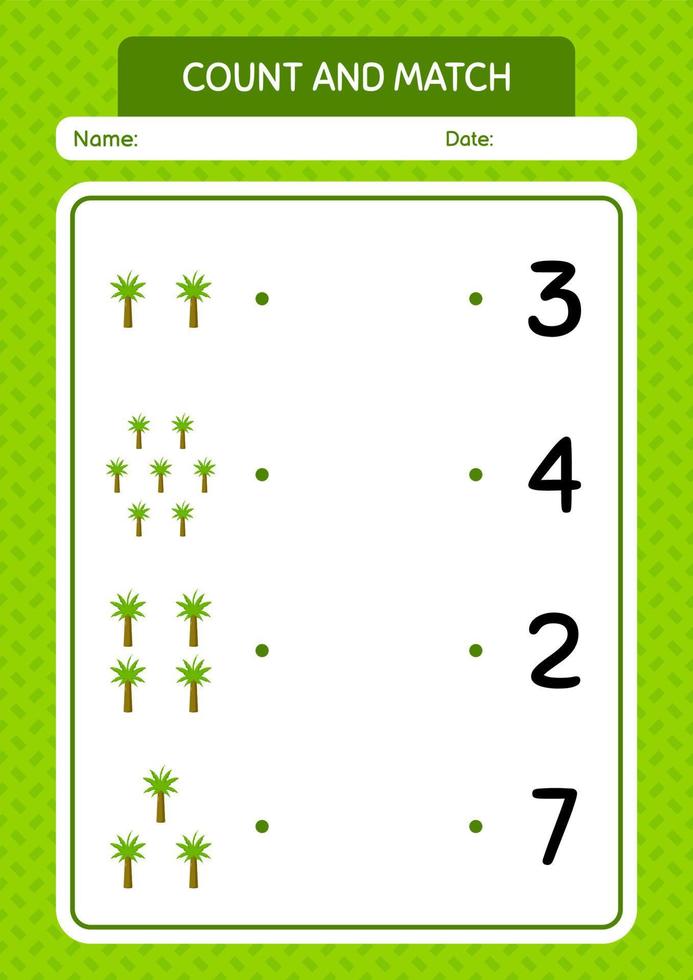 juego de contar y combinar con palmera. hoja de trabajo para niños en edad preescolar, hoja de actividades para niños vector