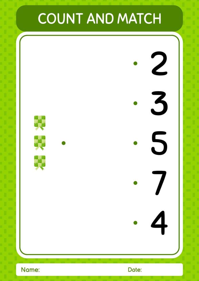 Count and match game with ketupat. worksheet for preschool kids, kids activity sheet vector