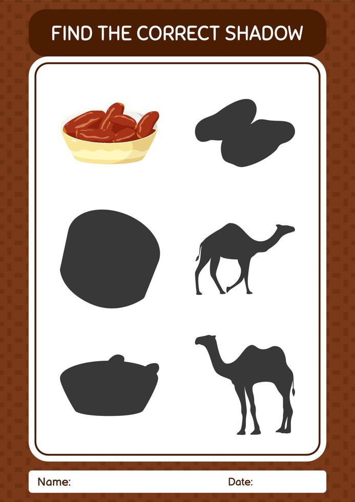 Find the correct shadows game with bowl of dates. worksheet for preschool kids, kids activity sheet vector