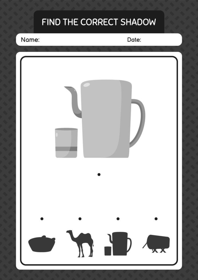 Find the correct shadows game with arabic teapot. worksheet for preschool kids, kids activity sheet vector