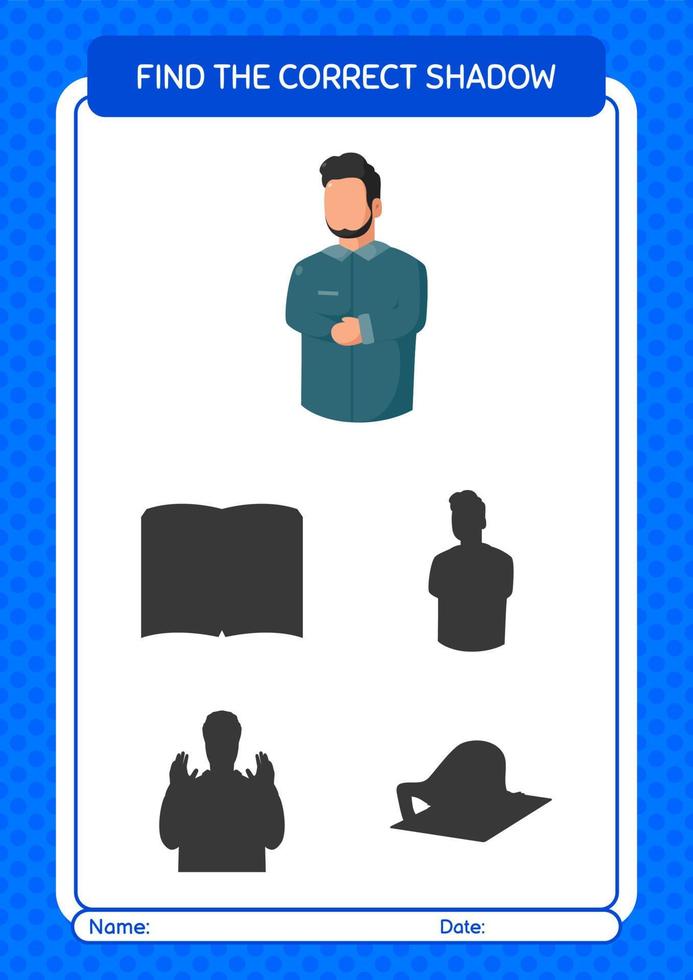 Find the correct shadows game with praying. worksheet for preschool kids, kids activity sheet vector