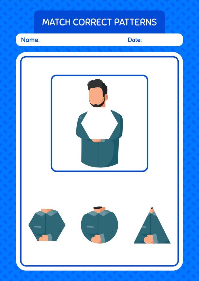 Match pattern game with praying. worksheet for preschool kids, kids activity sheet vector