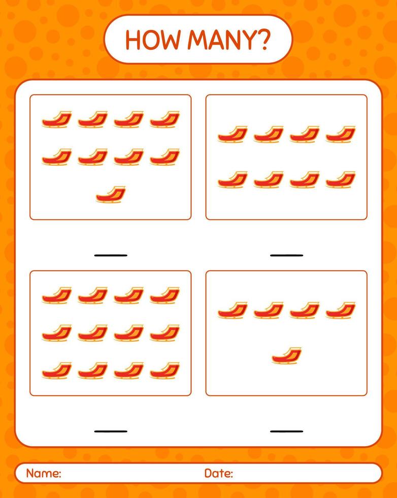 How many counting game with santa's sleigh. worksheet for preschool kids, kids activity sheet vector