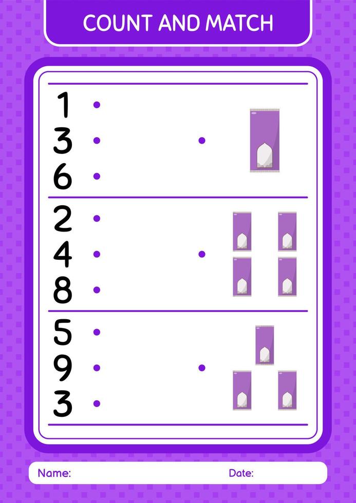Count and match game with prayer rug. worksheet for preschool kids, kids activity sheet vector