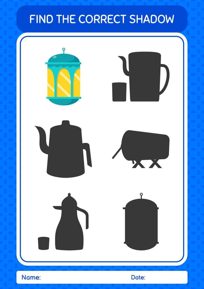 Find the correct shadows game with arabic lantern. worksheet for preschool kids, kids activity sheet vector