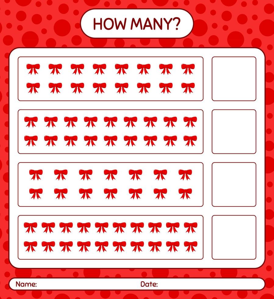 How many counting game with ribbon. worksheet for preschool kids, kids activity sheet vector
