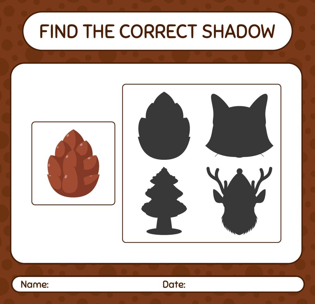 Find the correct shadows game with pine cone. worksheet for preschool kids, kids activity sheet vector