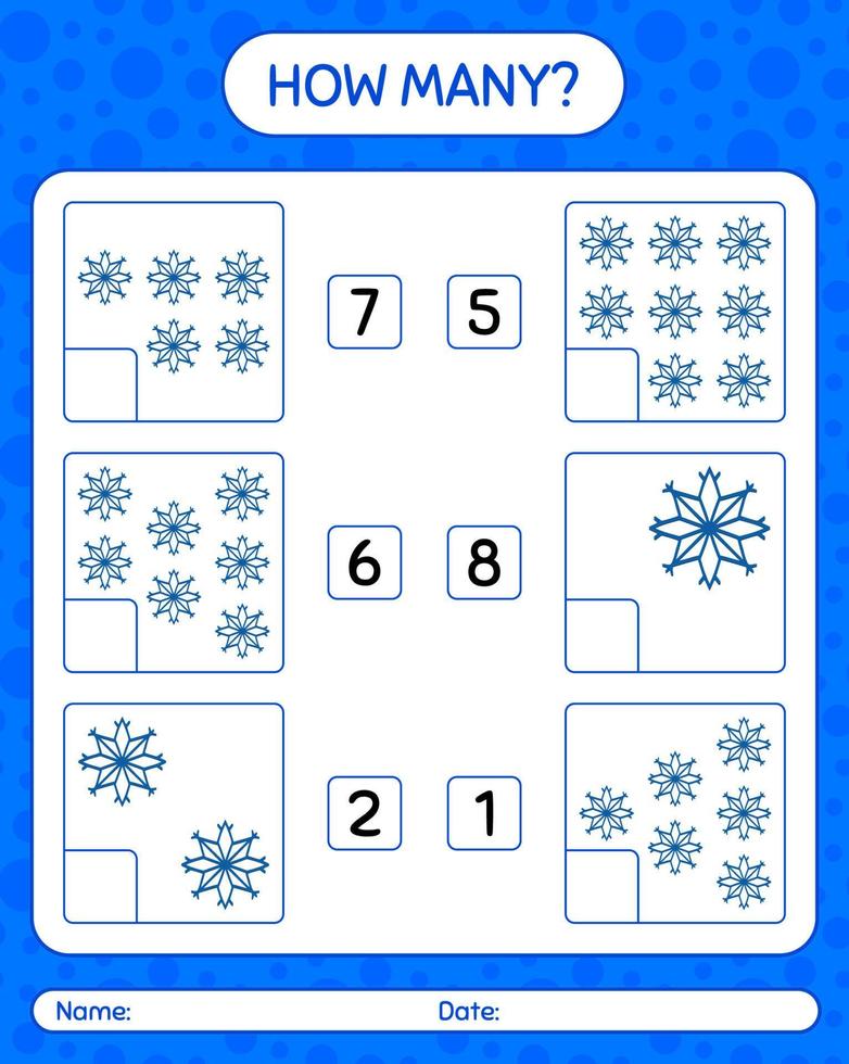 How many counting game with snowman. worksheet for preschool kids, kids activity sheet vector
