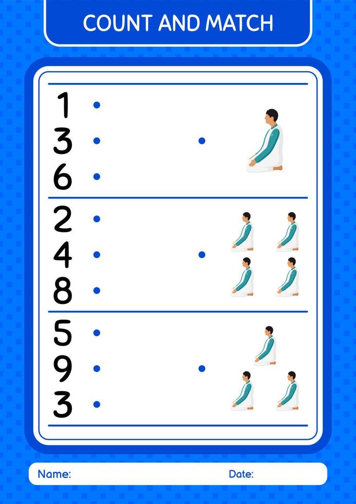 Count and match game with praying. worksheet for preschool kids, kids activity sheet vector