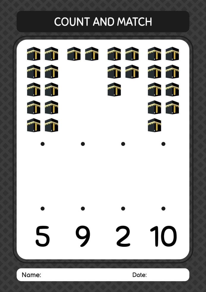 Count and match game with kaaba. worksheet for preschool kids, kids activity sheet vector