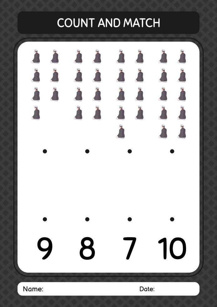 Count and match game with praying. worksheet for preschool kids, kids activity sheet vector