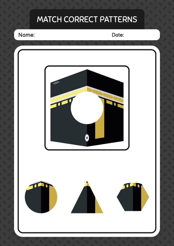 Match pattern game with kaaba. worksheet for preschool kids, kids activity sheet vector