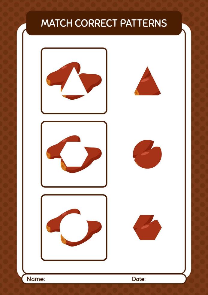Match pattern game with dates fruit. worksheet for preschool kids, kids activity sheet vector