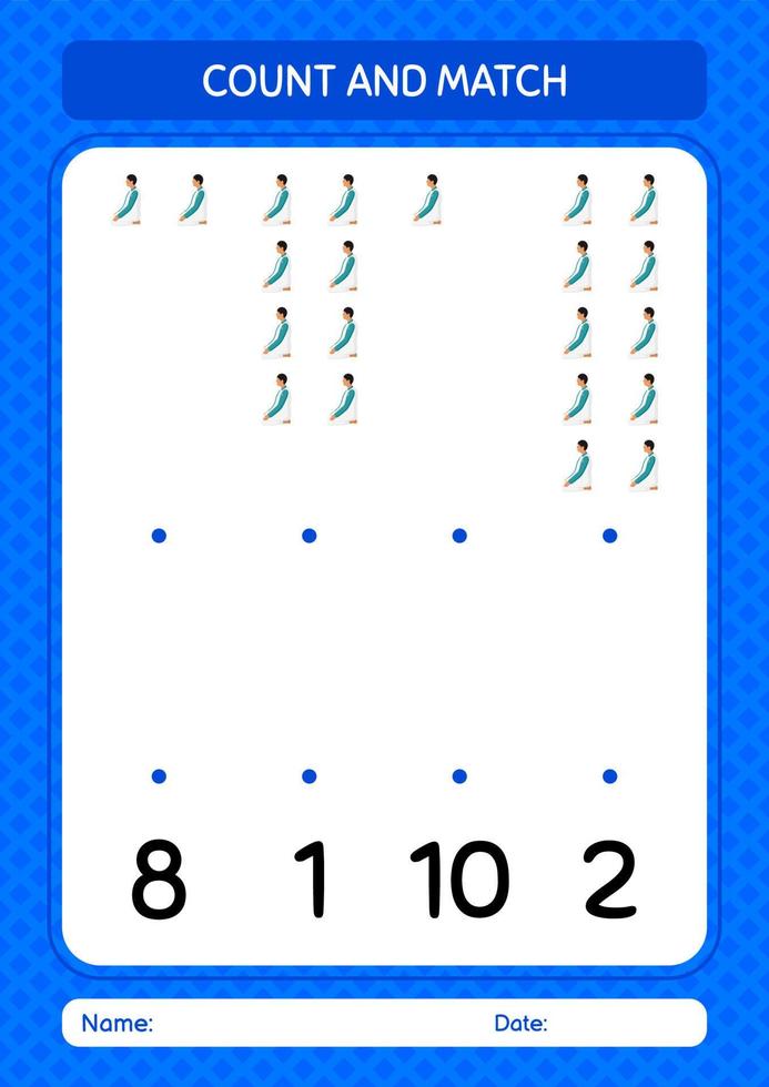 Count and match game with praying. worksheet for preschool kids, kids activity sheet vector