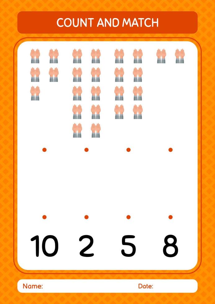 Count and match game with praying. worksheet for preschool kids, kids activity sheet vector