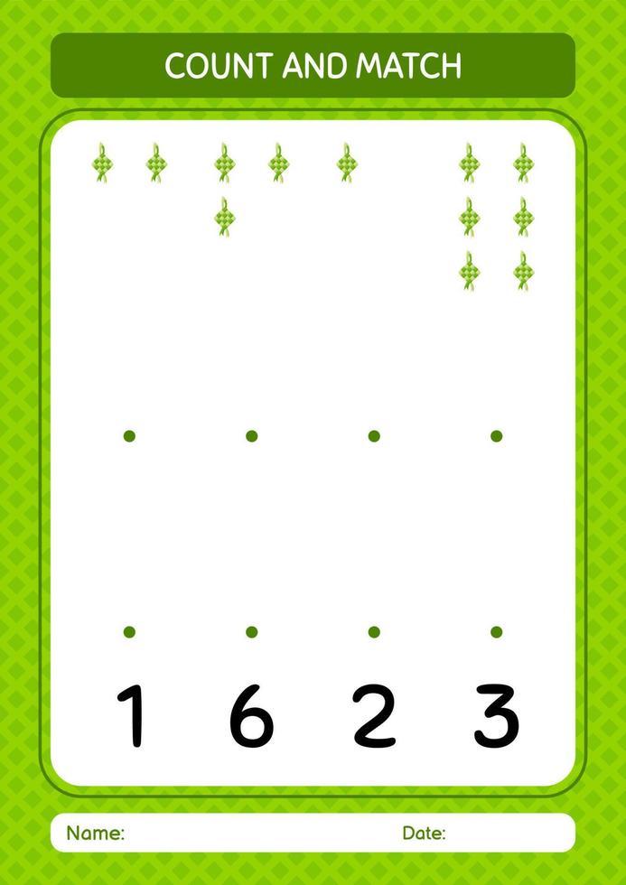 Count and match game with ketupat. worksheet for preschool kids, kids activity sheet vector