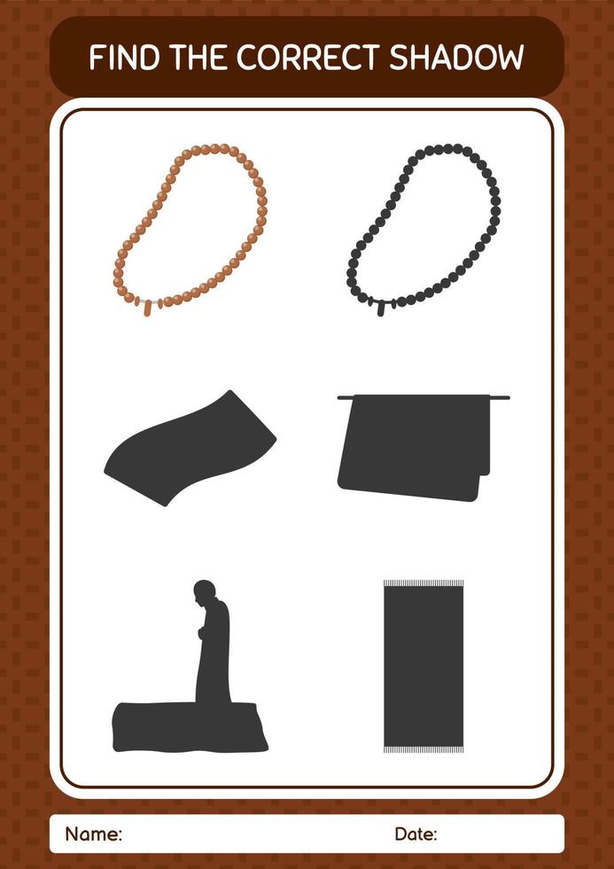 Find the correct shadows game with prayer beads. worksheet for preschool kids, kids activity sheet vector