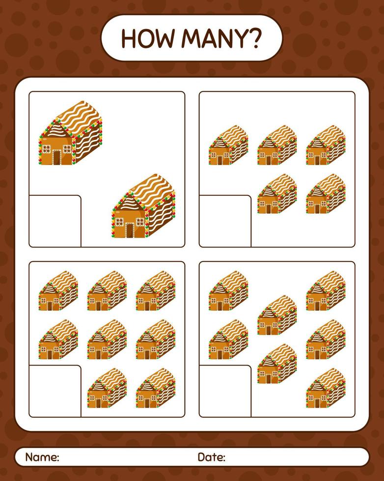 How many counting game with gingerbread cookie. worksheet for preschool kids, kids activity sheet vector