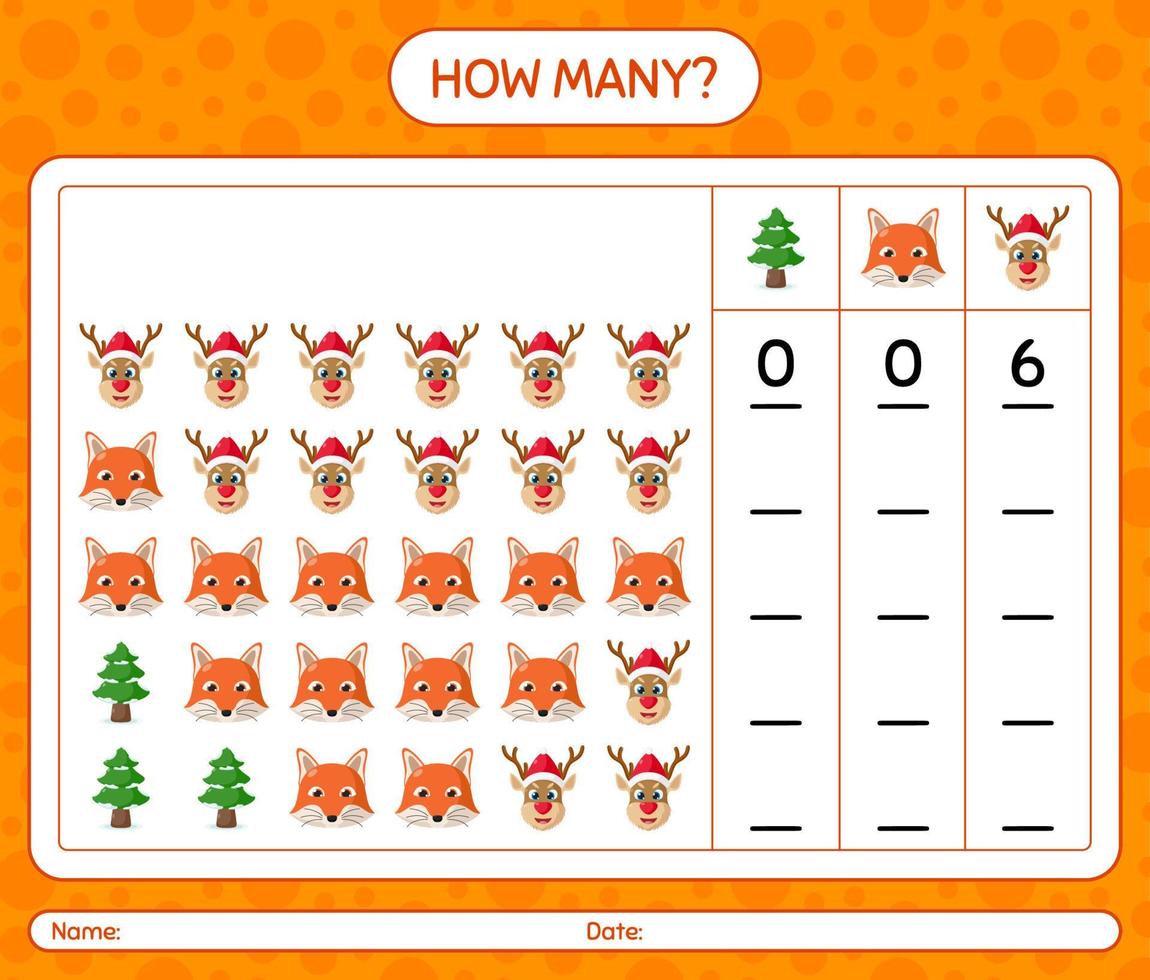 How many counting game with christmas icon. worksheet for preschool kids, kids activity sheet vector
