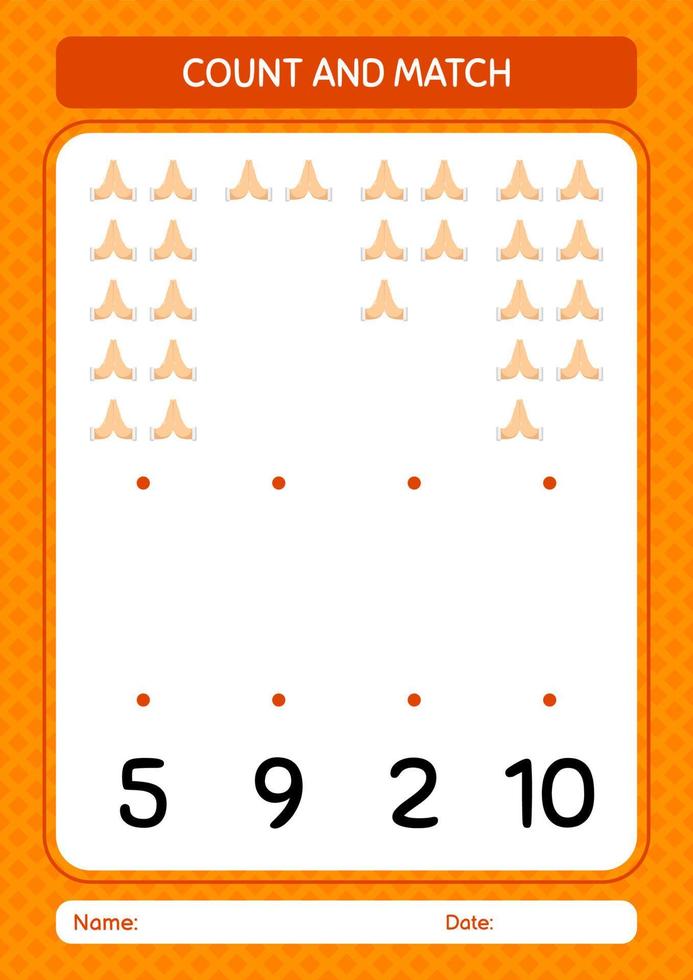 Count and match game with praying. worksheet for preschool kids, kids activity sheet vector