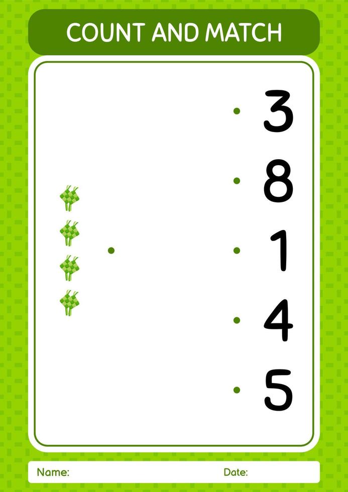 Count and match game with ketupat. worksheet for preschool kids, kids activity sheet vector