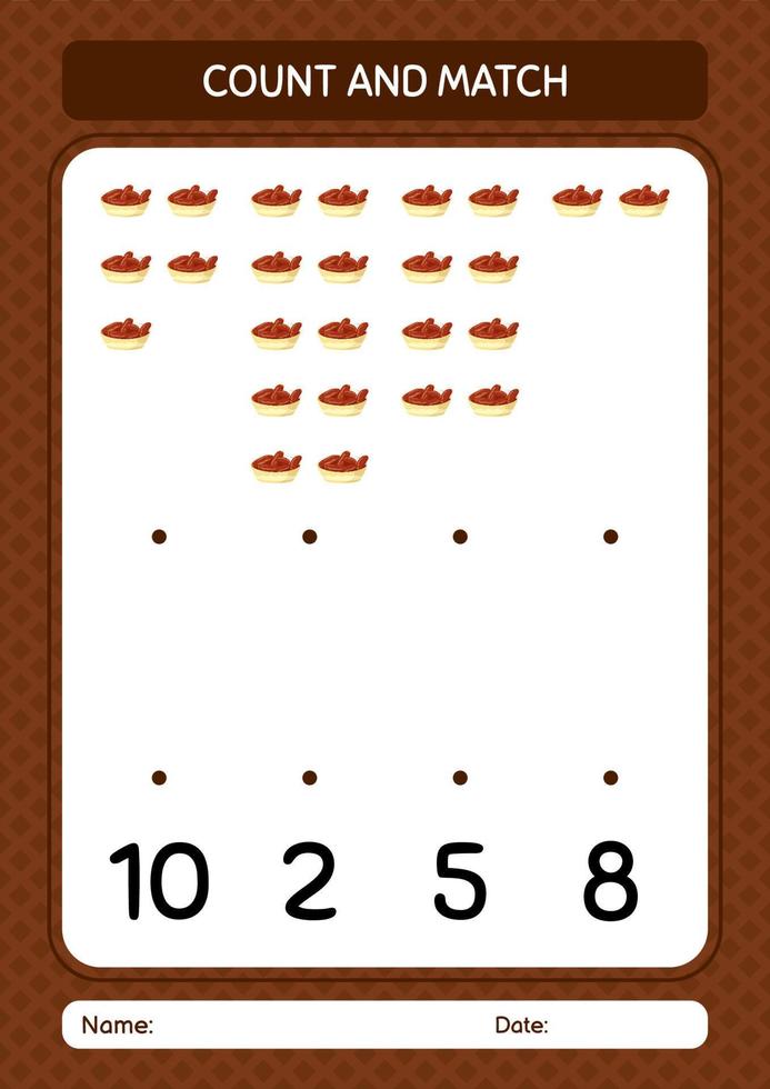 Count and match game with bowl of dates. worksheet for preschool kids, kids activity sheet vector