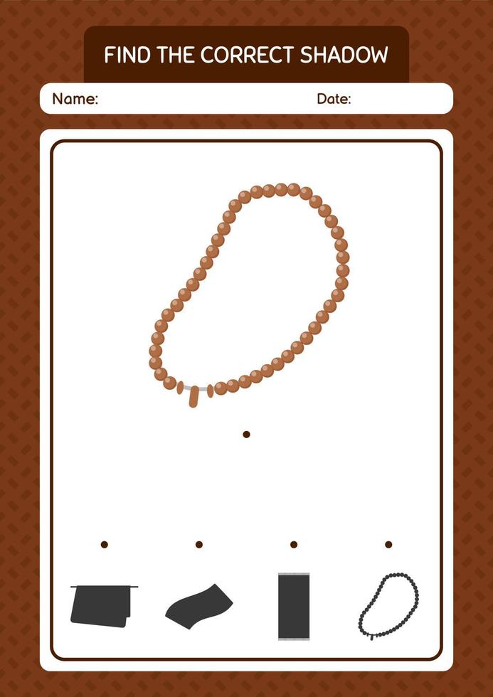 Find the correct shadows game with prayer beads. worksheet for preschool kids, kids activity sheet vector