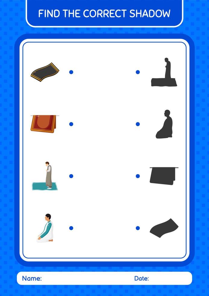 Find the correct shadows game with ramadan icon. worksheet for preschool kids, kids activity sheet vector