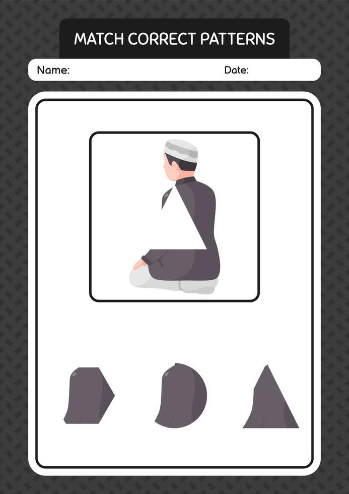 Match pattern game with praying. worksheet for preschool kids, kids activity sheet vector