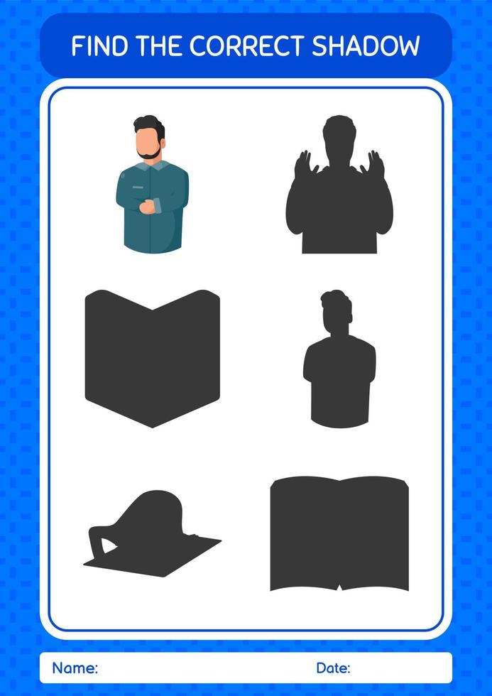 Find the correct shadows game with praying. worksheet for preschool kids, kids activity sheet vector