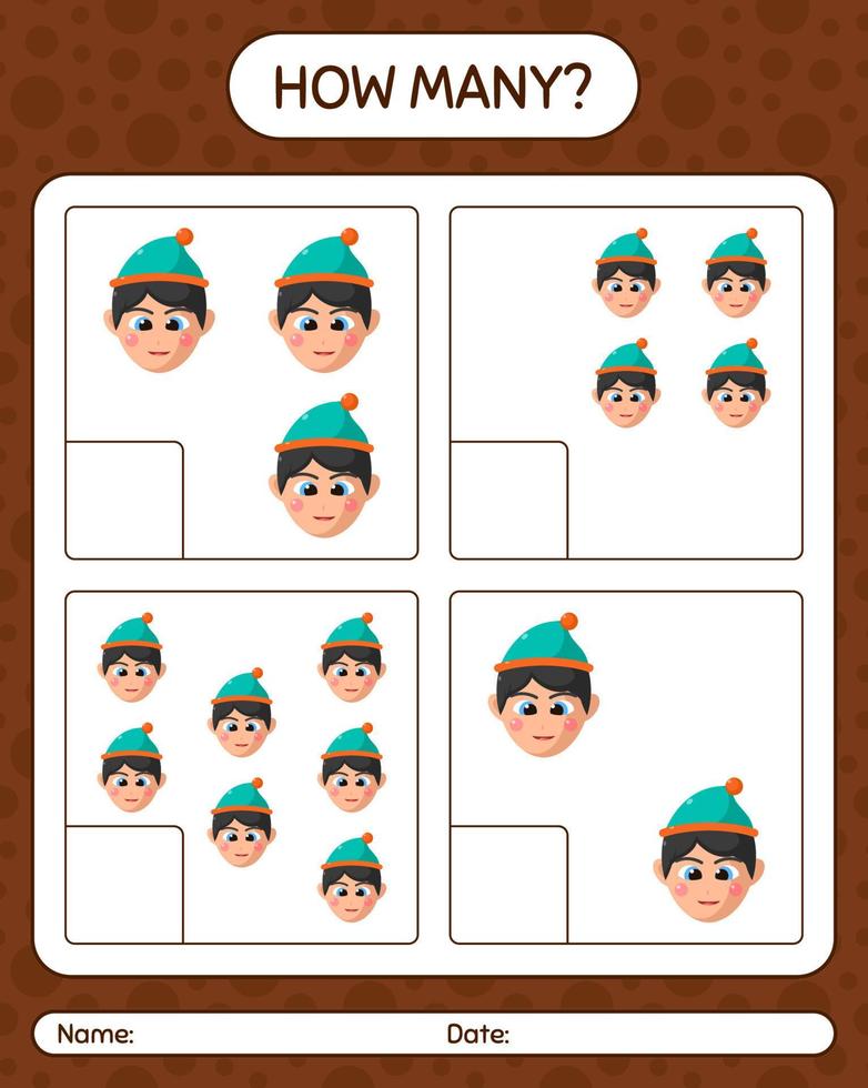 How many counting game with boys. worksheet for preschool kids, kids activity sheet vector