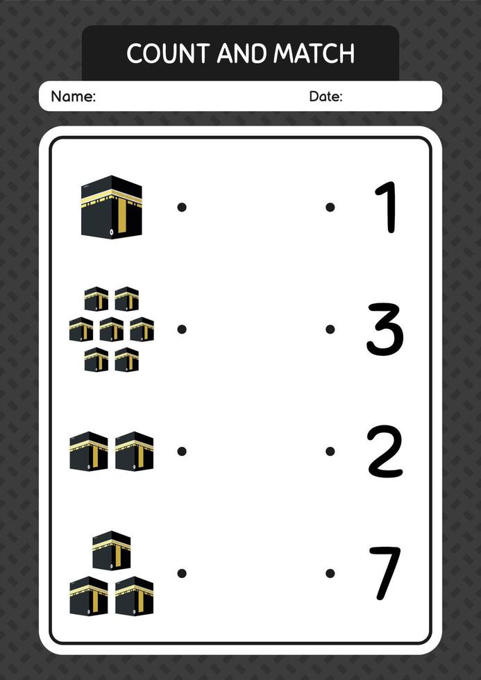 Count and match game with kaaba. worksheet for preschool kids, kids activity sheet vector