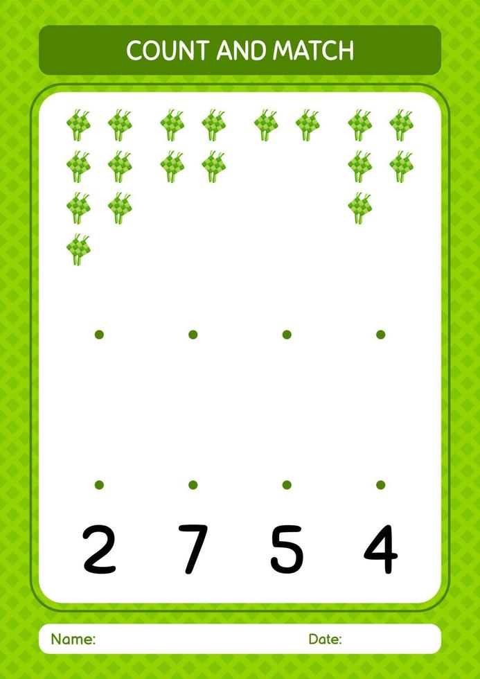 Count and match game with ketupat. worksheet for preschool kids, kids activity sheet vector