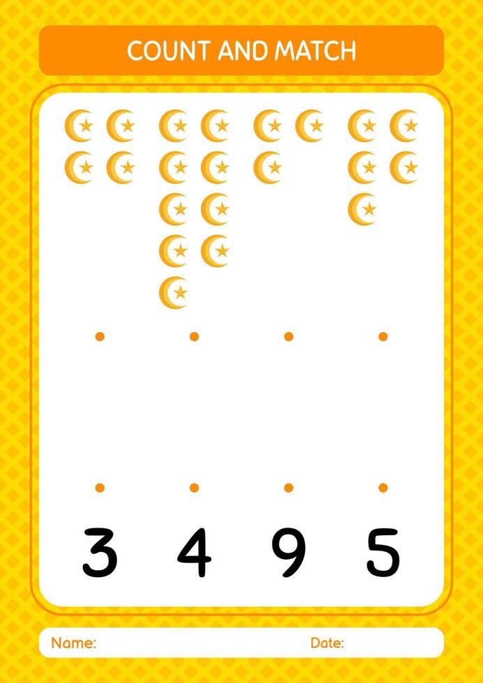 Count and match game with moon and star. worksheet for preschool kids, kids activity sheet vector