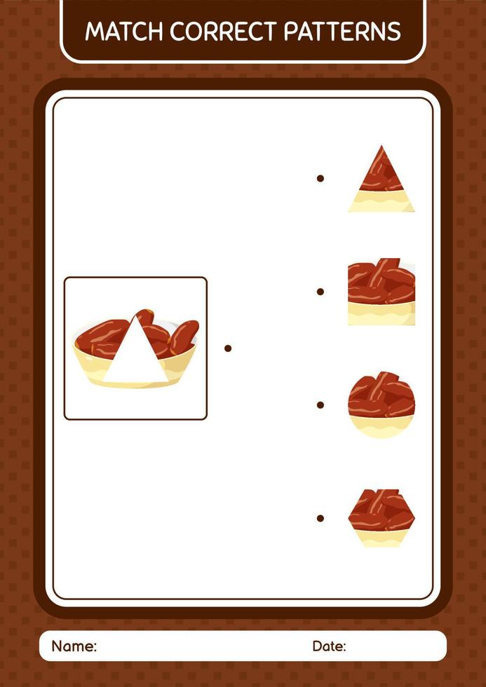 Match pattern game with bowl of dates. worksheet for preschool kids, kids activity sheet vector