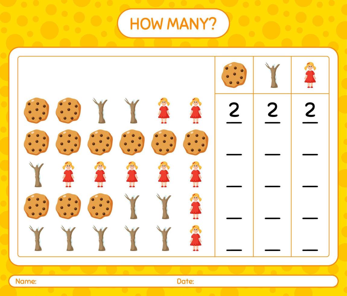 How many counting game with christmas icon. worksheet for preschool kids, kids activity sheet vector