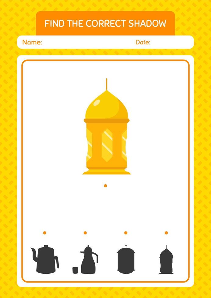 Find the correct shadows game with arabic lantern. worksheet for preschool kids, kids activity sheet vector