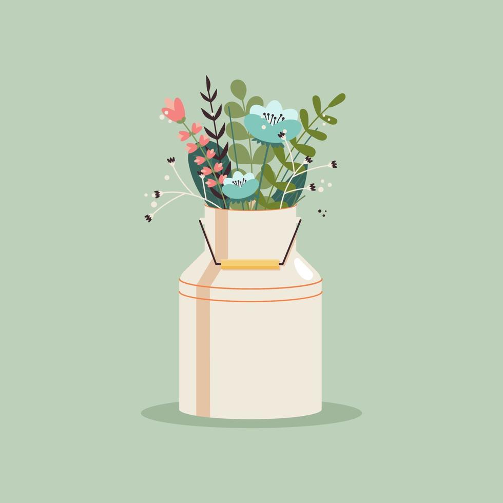 Bouquet of flowers in a metal tin can vector