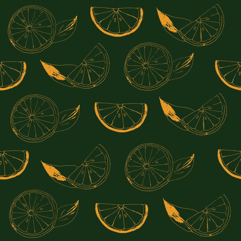 Lemon piece isolated with green background. Orange and lemon leaf vector